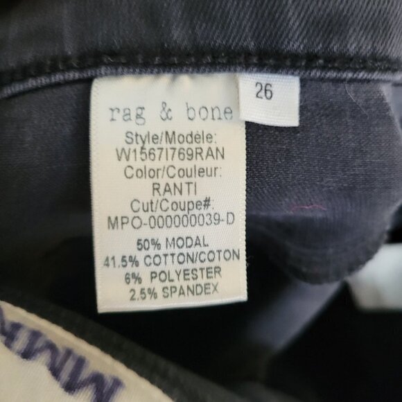 Rag & Bone Black Ash Washed Out High Rise Ankle Skinny Denim Jeans Slit Hem 26 - Picture 14 of 17